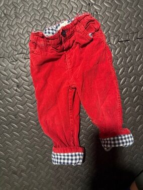 Boden BABY BODEN Lined Red Corduroy Kids Pants with Gingham Cuff 2-3y